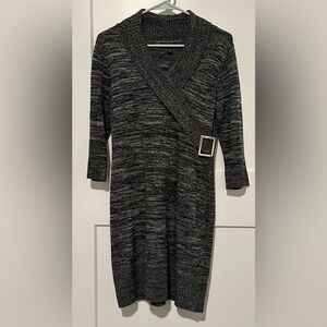 Alyx Heather Gray Asymmetrical Sweater Dress with Silver Buckle